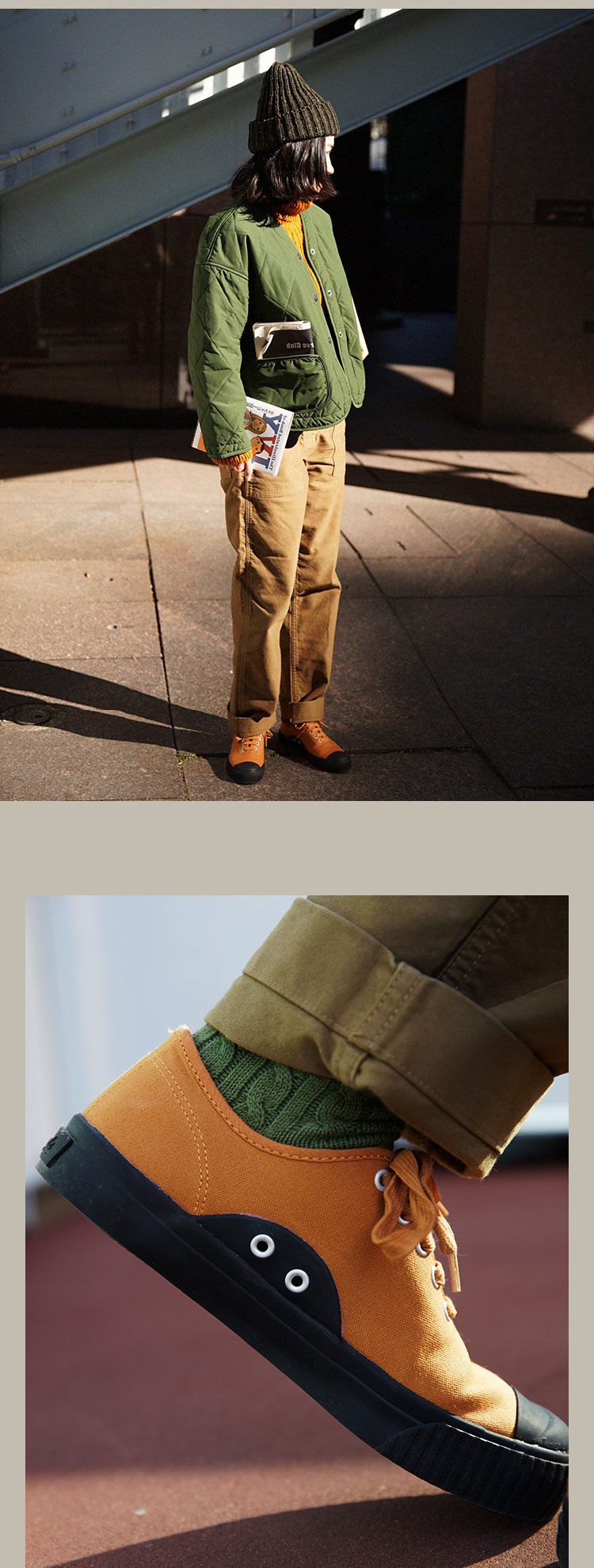 cicadahood日本冈山帆布甲板系列硫化鞋复古休闲酱黄色原创