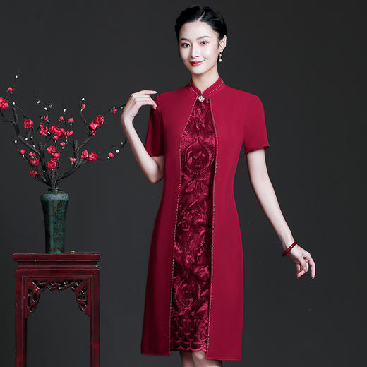 JC-JY5030短结婚妈妈礼服洋气喜婆婆婚宴装年轻气质网纱刺绣连衣裙夏 商品图3