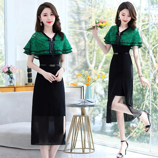 夏季新款连衣裙时尚气质优雅拼接女神范开叉中长裙子HR-WXC319 商品图0