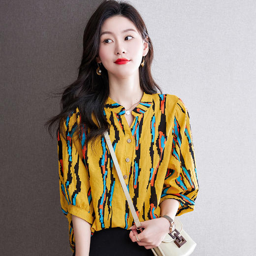 宽松民族风，加大码衬衫套头慵懒风上衣KQL-8598 商品图1