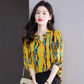 宽松民族风，加大码衬衫套头慵懒风上衣KQL-8598