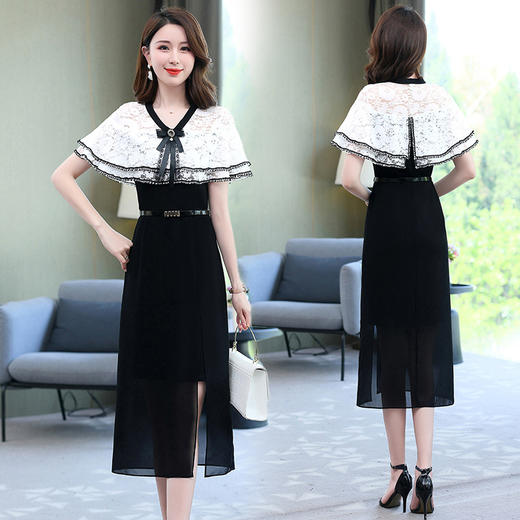 夏季新款连衣裙时尚气质优雅拼接女神范开叉中长裙子HR-WXC319 商品图2