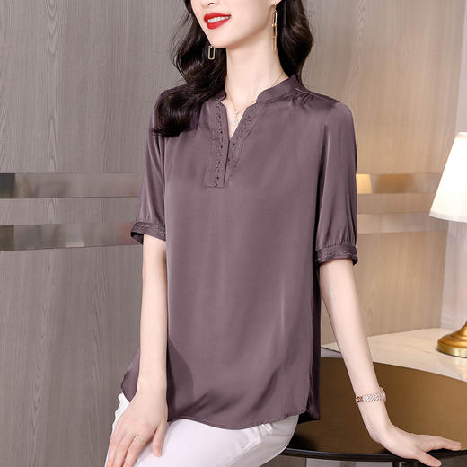 【MZ】2022重磅真丝衬衫女短袖中年妈妈宽松上衣中长款夏季新款桑蚕丝衬 商品图3