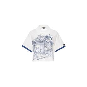 雍正十二月行乐图夏版定位印花白棉衬衣