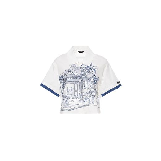 雍正十二月行乐图夏版定位印花白棉衬衣 商品图0