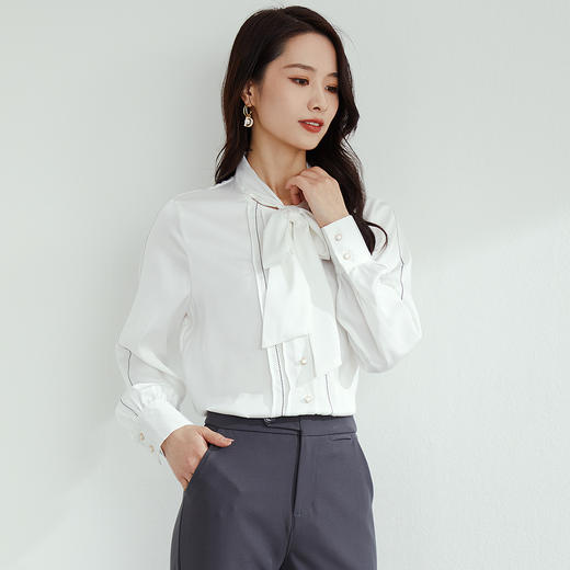 【高定款】罗蒙女士衬衫精致明线撞色洋气休闲商务百搭长袖衬衣女 商品图3