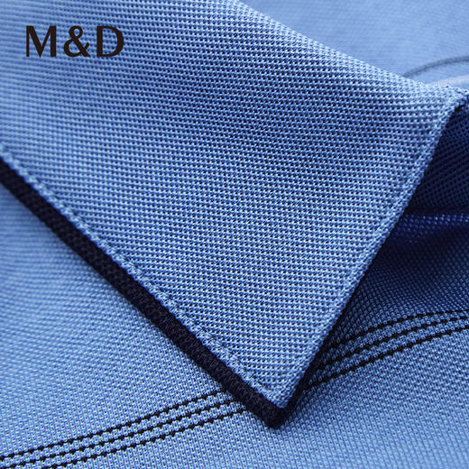 M＆D/名盾桑蚕丝条纹蓝色Polo衫夏季新款男士休闲短袖商务T恤 商品图1