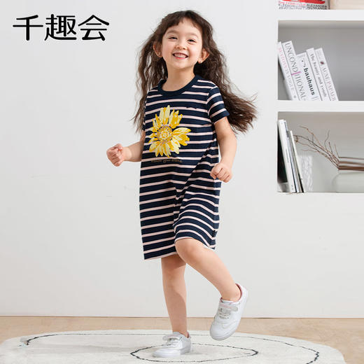 千趣会短袖A字裙连衣裙童趣清新印花轻薄柔软棉质童装夏女童 商品图2