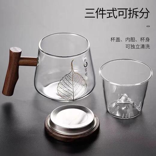 严选 | 日式简约茶水分离泡茶杯 个性3d木把玻璃杯茶水分离 办公室花茶杯带把带盖三件套 商品图1