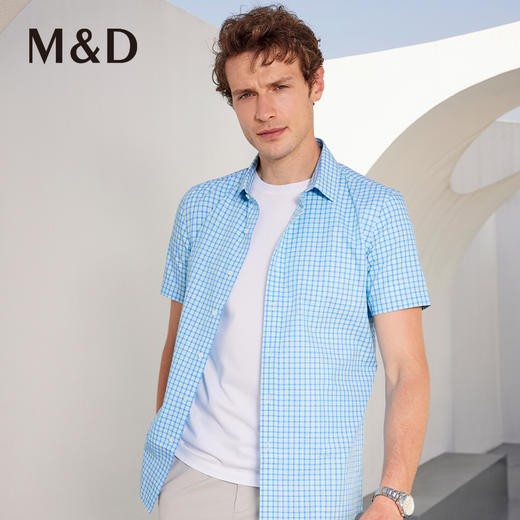 MD名盾夏季男士格纹短袖纯棉衬衫休闲时尚百搭格子半袖衬衣男 商品图2