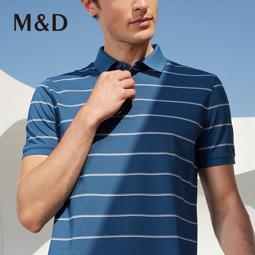 MD名盾桑蚕丝翻领条纹时尚Polo衫夏季新款男士半袖商务休闲T 商品图2