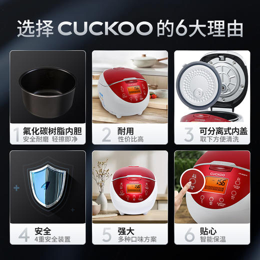 福库福库CUCKOO电饭煲可预约家用多功能迷你宝宝料理智能电饭锅小 3L 1-4人份 CR-0658FR（红白色） 商品图1