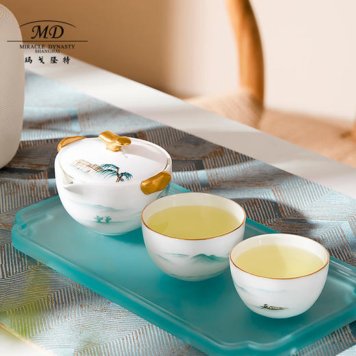 【6F】玛戈隆特 便携旅行茶具套装功夫快客杯 2人一壶二杯家用户外旅游出差套装 礼盒礼品包装 西湖盛宴青云 商品图3