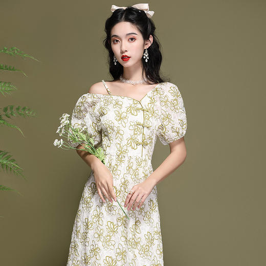 新式改良年轻款少女旗袍裙，纯棉印花时尚连衣裙OY-220191 商品图3