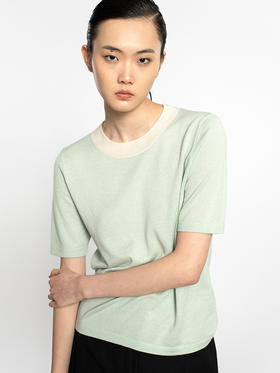 2022年夏款16针虚线纹理丝羊绒针织T恤