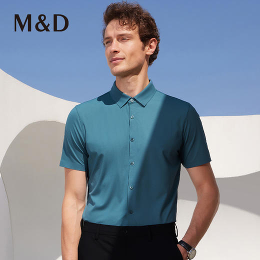 M＆D/名盾商务男士短袖衬衫领针织衬衫夏提花绿色半袖薄衬衣 商品图2