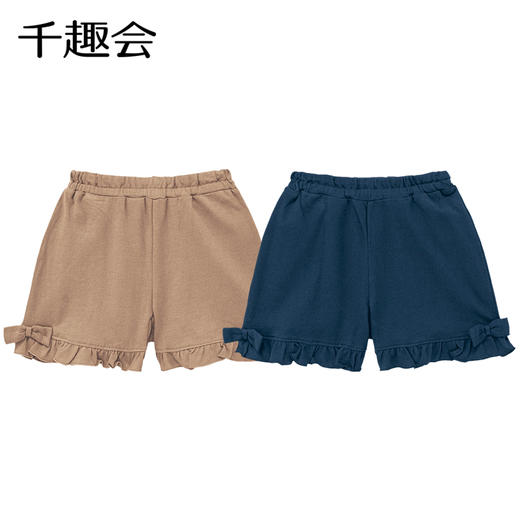 【短裤】千趣会童装夏季女童宝宝纯色蝴蝶结装饰轻薄柔软木耳花边短裤 商品图3