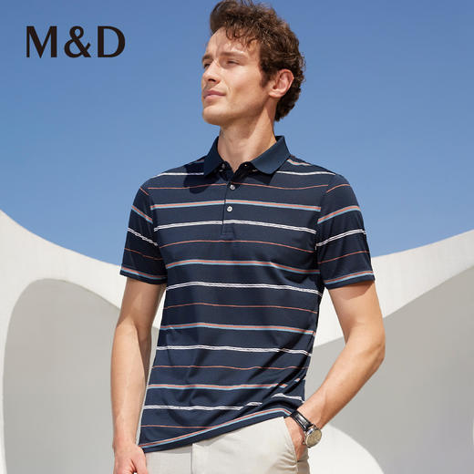 M＆D/名盾桑蚕丝条纹商务男士短袖薄款Polo衫翻领真丝T恤上衣夏季 商品图1