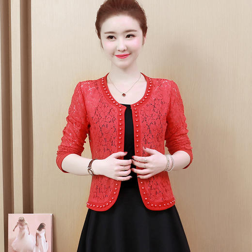 蕾丝开衫短款防晒衣，大码女装蕾丝重工钉珠空调服KQL-3532 商品图4