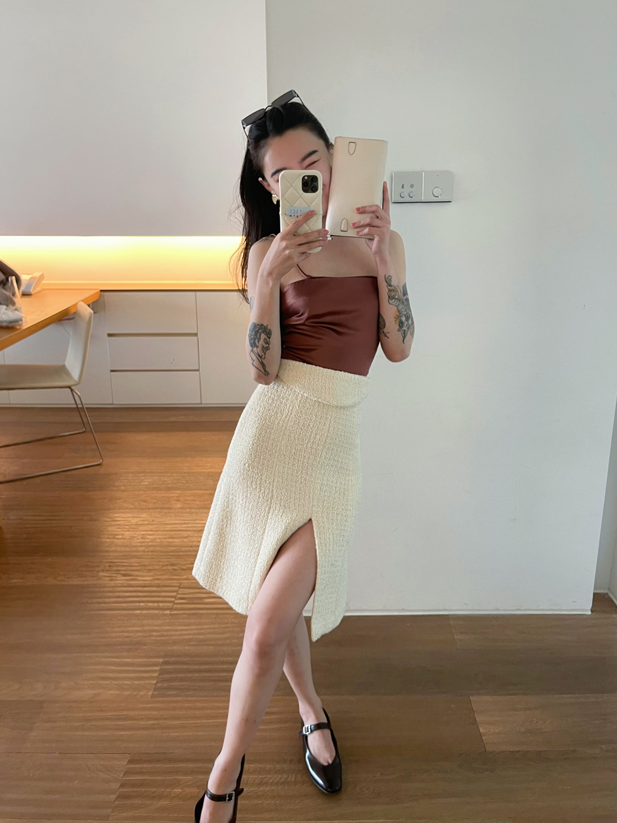 复古度假小香风抹胸和高腰开叉半裙