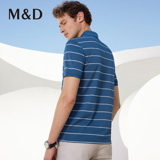 MD名盾桑蚕丝翻领条纹时尚Polo衫夏季新款男士半袖商务休闲T 商品图3
