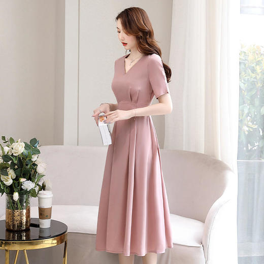 HR WG50829纯色简约过膝中长款修身显瘦拼接连衣裙 商品图1