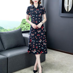 时尚碎花polo领T恤连衣裙，遮肉显瘦减龄连衣裙AHM-atfs8892