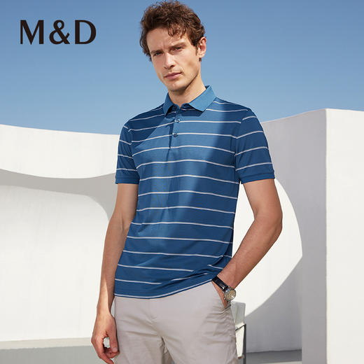 MD名盾桑蚕丝翻领条纹时尚Polo衫夏季新款男士半袖商务休闲T 商品图0