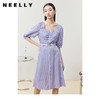 NEELLY纳俪商场同款复古方领格子连衣裙女单排扣系带A字裙中长款N22051Y01135 商品缩略图0