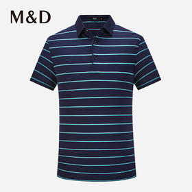 M＆D/名盾桑蚕丝商务条纹男士可降温Polo衫夏季新短袖男装翻领T恤
