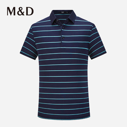 M＆D/名盾桑蚕丝商务条纹男士可降温Polo衫夏季新短袖男装翻领T恤 商品图0