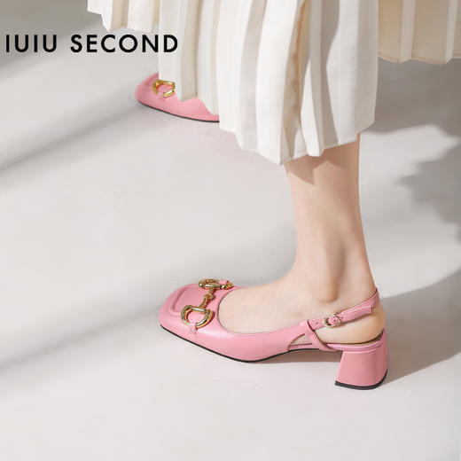 IUIU SECOND 春夏法式方头粗跟马衔扣后空凉鞋高跟鞋U21AH15371 商品图6