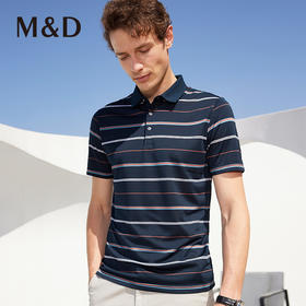 M＆D/名盾桑蚕丝条纹商务男士短袖薄款Polo衫翻领真丝T恤上衣夏季