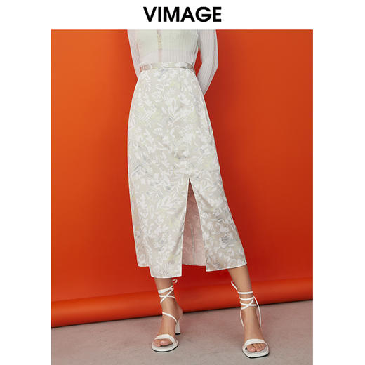 VIMAGE/纬漫纪纪夏季新款时尚印花包臀开叉中长款半身裙女裙V1706316 商品图0