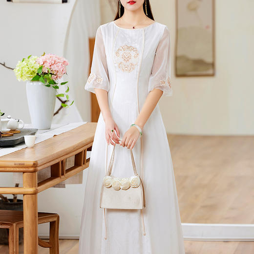 国风复古，圆领拼接日常气质裙刺绣裙改良版旗袍连衣裙OG-9005 商品图1