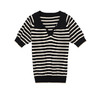 黛唯梵馨帮帮 法式设计感小众气质修身上衣polo衫v领条纹短袖针织衫女夏 商品缩略图0