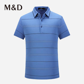 M＆D/名盾桑蚕丝条纹蓝色Polo衫夏季新款男士休闲短袖商务T恤