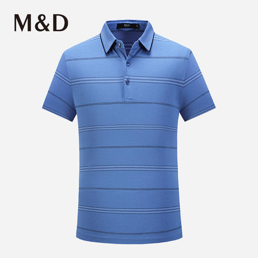 M＆D/名盾桑蚕丝条纹蓝色Polo衫夏季新款男士休闲短袖商务T恤 商品图0