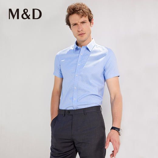 M＆D/名盾商务短袖衬衫夏季新款男士正装DP免烫半袖格纹衬衣 商品图2