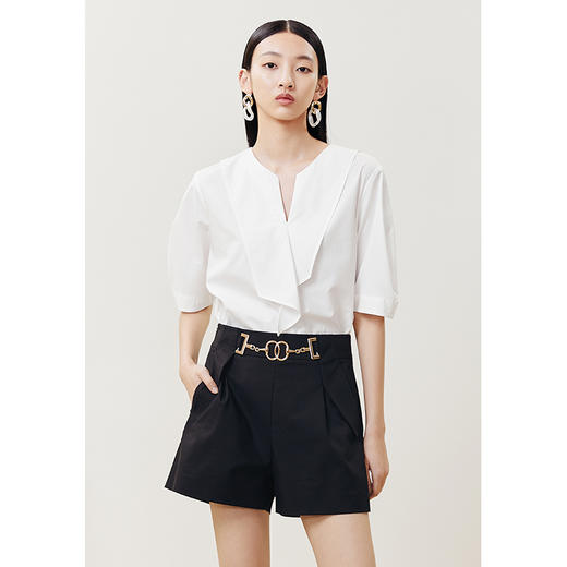 NEELLY纳俪商场同款设计感不规则领口衬衫女宽松套头上衣短款百搭N22051R01117 商品图0