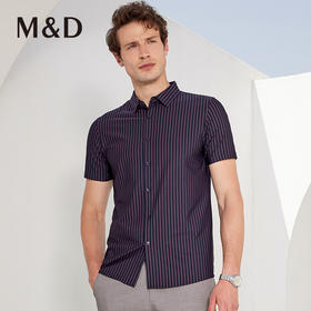 M＆D/名盾商务条纹翻领男士短袖衬衫上衣夏新品弹力抗皱男装