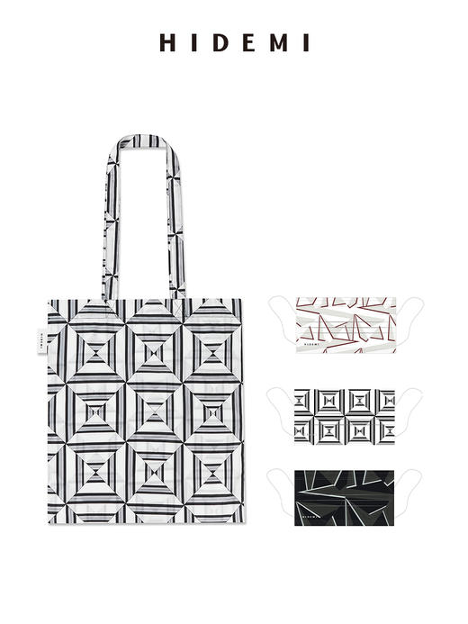 HIDEMI 限定印花随身套装 印花环保随身包1枚+印花口罩6枚 绿黑色/黑灰色/红白色/马卡龙蓝/自由之地/黄绿色 商品图5