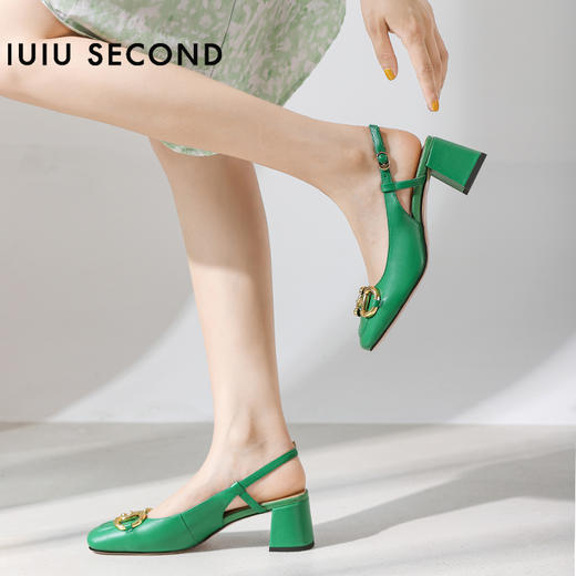 IUIU SECOND 春夏法式方头粗跟马衔扣后空凉鞋高跟鞋U21AH15371 商品图8