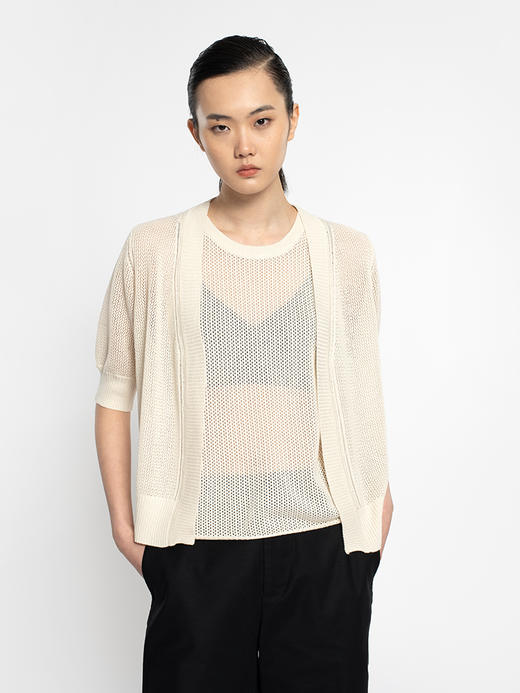 女士新款12针双股网眼丝羊绒7分袖圆领开衫 商品图2