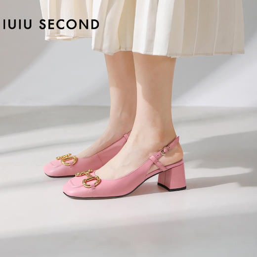 IUIU SECOND 春夏法式方头粗跟马衔扣后空凉鞋高跟鞋U21AH15371 商品图3