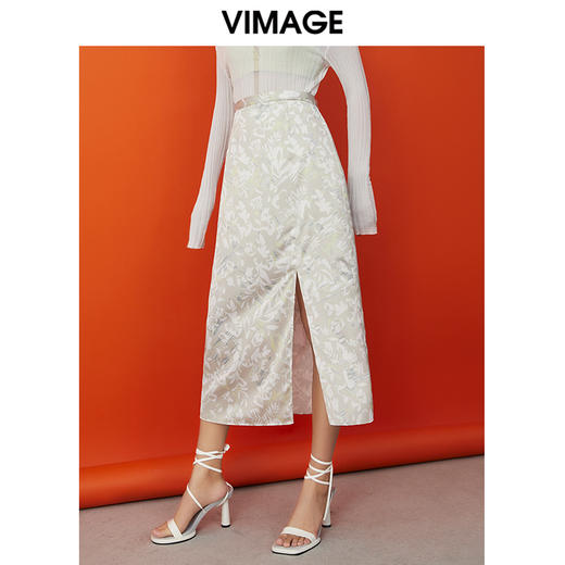 VIMAGE/纬漫纪纪夏季新款时尚印花包臀开叉中长款半身裙女裙V1706316 商品图2