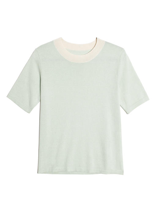 2022年夏款16针虚线纹理丝羊绒针织T恤 商品图4