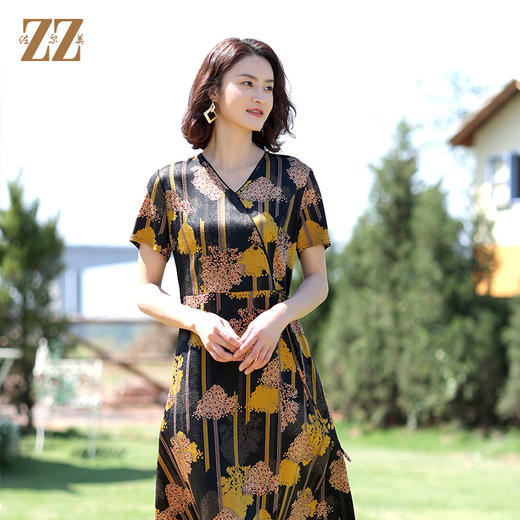 佐尔美夏季新款 桑蚕丝真丝提花缎连衣裙女E12LS75 商品图2