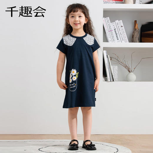 千趣会短袖A字裙连衣裙童趣清新印花轻薄柔软棉质童装夏女童 商品图0