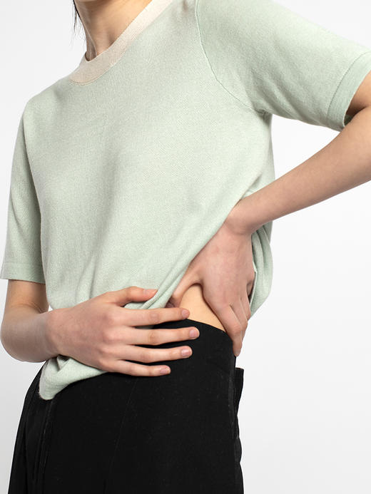 2022年夏款16针虚线纹理丝羊绒针织T恤 商品图3